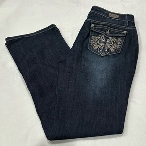 EARL JEAN Women’s Embroidered Rhinestone Boot Cut Denim Jeans - dark wash size 4